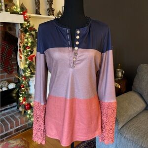 Elegant Multicolor Button-Up Women's Blouse size L